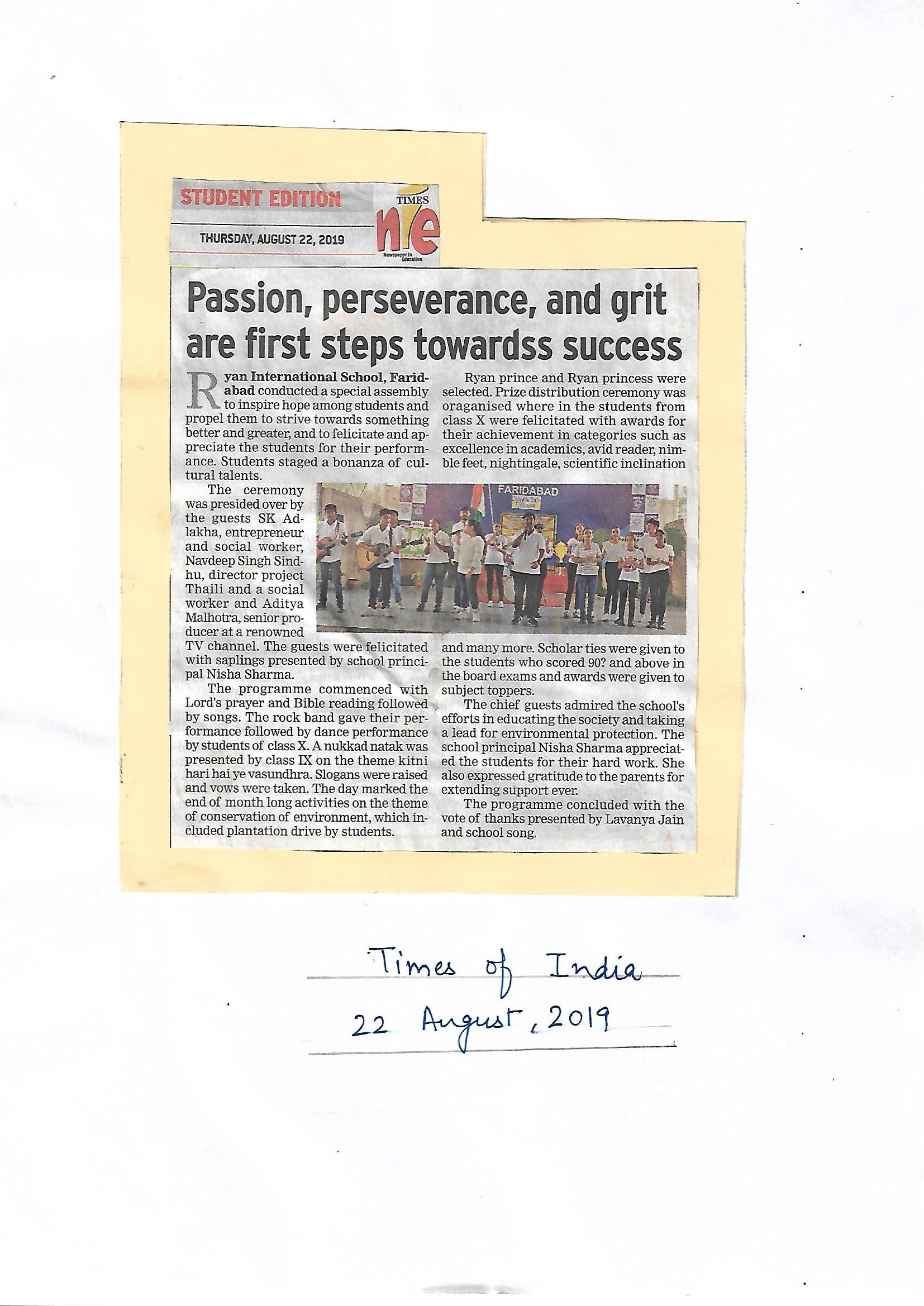 Passion, Perseverance, And Grit Are First Steps Towards Success -  Ryan International School Faridabad
